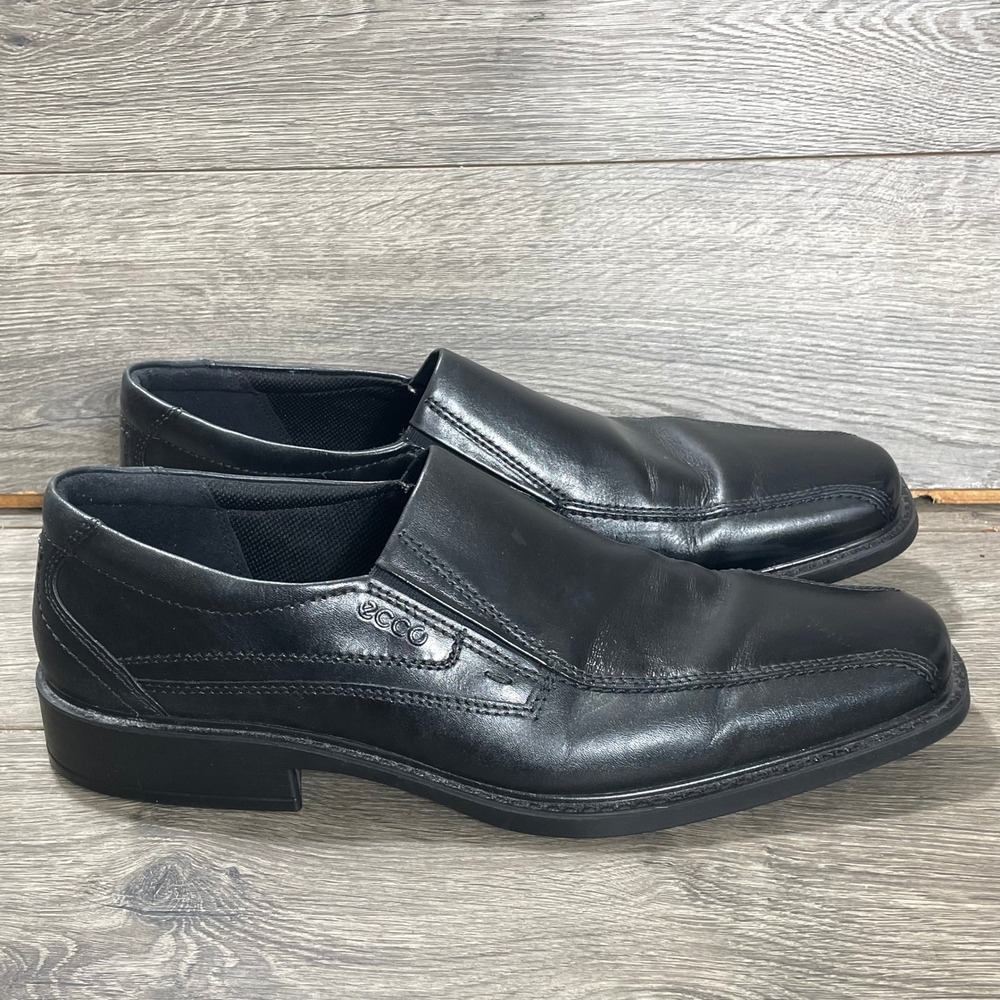 ECCO Loafers Mens 13 47 Black Leather Slip On Square Toe Dress Shoes Business